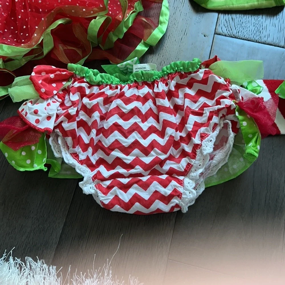 Christmas tutu w/matching legwarmers, ruffle diaper cover, headband and onesie